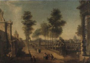 Capriccio Of An Avenue On The Outskirts Of A Town With Elegant Couples