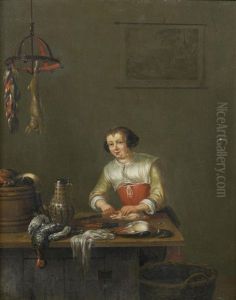 A Fishmonger; And A Poulterer (2) by Gerrit (Gerard) Battem