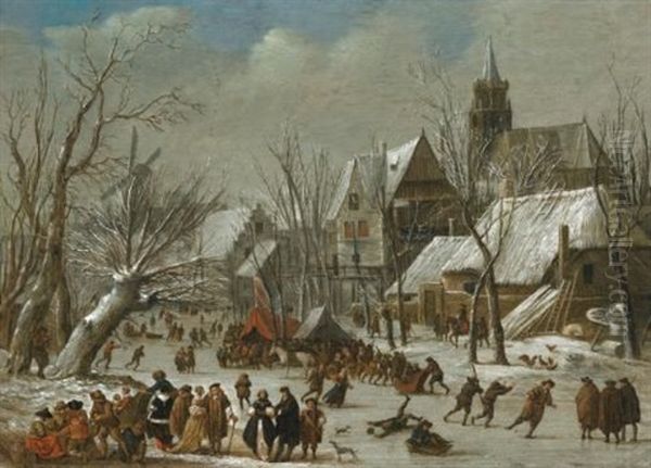 A Winter Landscape With Figures On A Frozen Canal - view 1