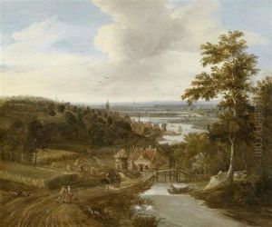 Flusslandschaft Mit Bauern Und Reisenden by Gerrit (Gerard) Battem