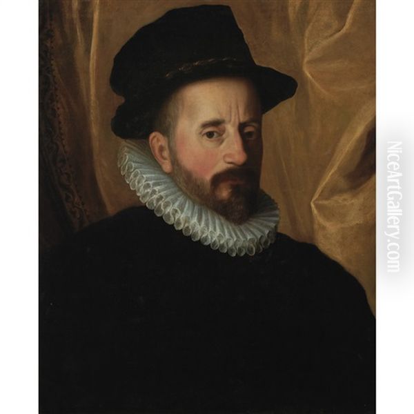 Portrait Of A Gentleman In A Tall Hat And Millstone Ruff - view 1