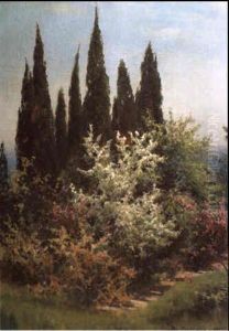 Parklandschaft Mit Bluhenden Strauchern by Viktor Pavlovitch Baturin