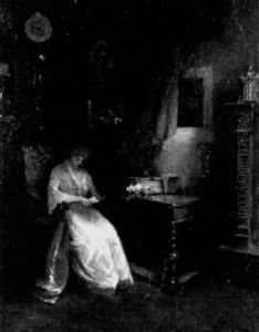 Interieur Mit Dame Bei Der Abendlekture by Jeanna Maria Charlotta Bauck