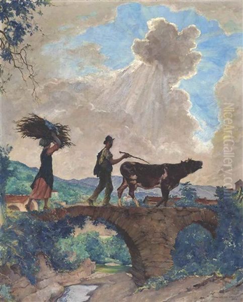 Farmers Crossing A Bridge, Liguria - view 1