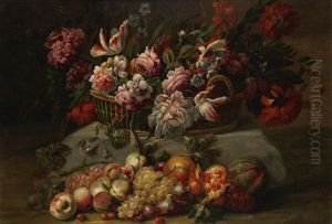 A Basket Of Poppies, Roses Tulips And Other Flowers