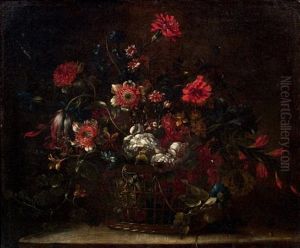 Panier De Fleurs Sur Un Entablement by Nicolas Baudesson