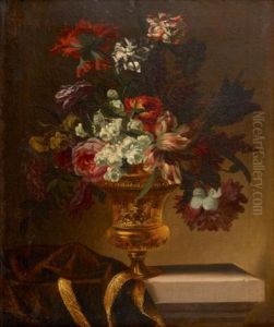 Bouquet De Fleurs Dans Un Vase Pose Sur Un Entablement by Nicolas Baudesson