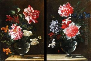 Blumenstillleben In Vase (+ Another; Pair) by Nicolas Baudesson