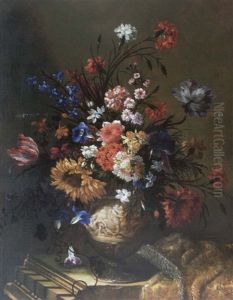 Bouquet De Fleurs Dans Une Urne Au Bas-relief