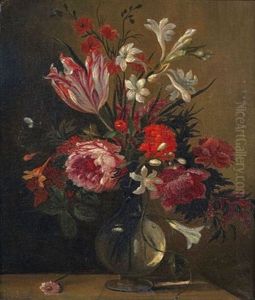 Nature Morte Au Vase De Fleurs Sur Un Entablement