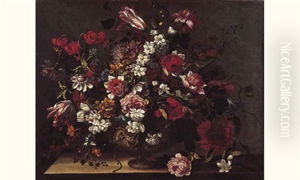 Bouquet De Fleurs Dans Un Vase Sculpte - view 1
