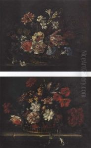 Nature Morte Au Panier De Fleurs Sur Un Entablement