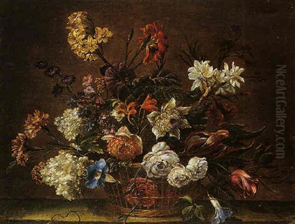 Nature Morte Au Panier De Fleurs Sur Un Entablement - view 1