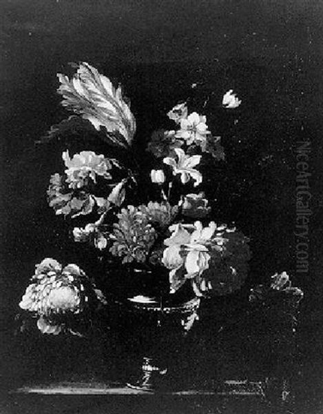 Still Life Of Flowers In A Glass Vase On A Table - view 1