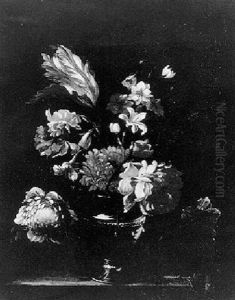 Still Life Of Flowers In A Glass Vase On A Table