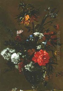 Natures Mortes Aux Compositions Florales Dans Des Vases Sur Des Entablements by Nicolas Baudesson