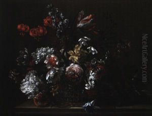 Corbeille De Fleurs Sur Un Entablement De Pierre