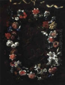 Guirlande De Fleurs Soutenue Par Un Noeud