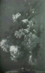 Bouquet De Fleurs Dans Un Vase En Verre Sur Un Entablement by Nicolas Baudesson