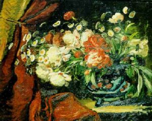 Bouquet De Pivoines Et Fleurs Des Champs Dans Une Vasque by Eugene Baudin