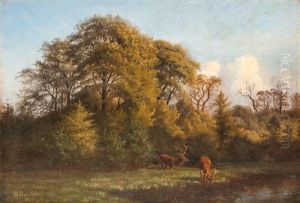 Deers By The Edge Of The Wood by Ulrich Baudissin