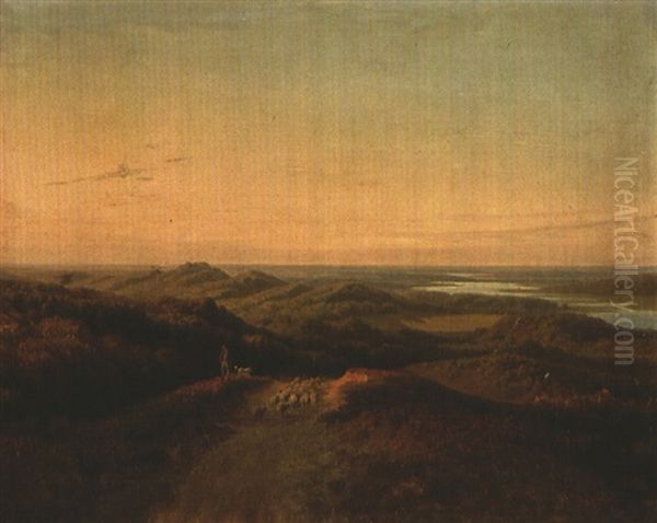 Weite Landschaft Mit Schafherde Und Schafer - view 1