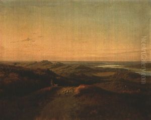 Weite Landschaft Mit Schafherde Und Schafer by Ulrich Baudissin