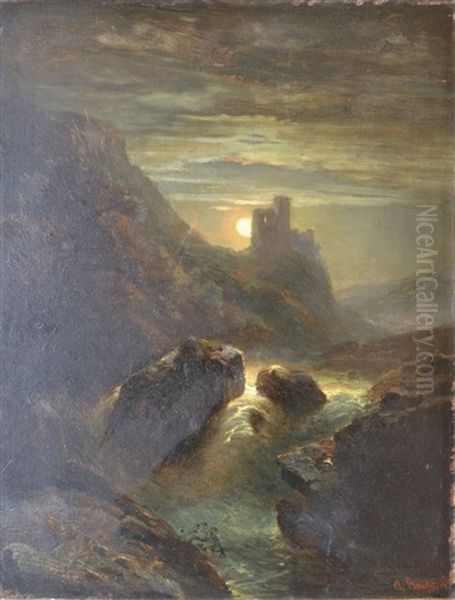 Torrent Et Chateau Au Clair De Lune - view 1