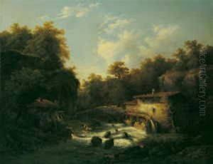 Gebirgsfluss Mit Wassermuhle by Amedee Baudit