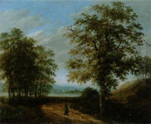 Landschaft Mit Wanderer An Einem See by Amedee Baudit