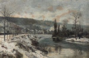 Paysage Hivernal A La Riviere by Eugene Baudouin