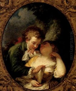 Young Lovers In A Landscape by Pierre Antoine Baudouin
