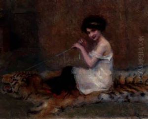 A Young Girl Palying On A Rug by Paul Jacques Aime Baudry