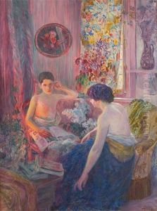 Conversation Dans Un Interieur Fleuri by Raphael Bauduin