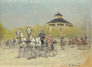 Zweispanner Vor Dem Lusthaus Im Prater by Carl Franz Bauer