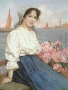 Portrait Einer Jungen Venezianerin Mit Magnolienbluten Im Korb