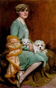 Portrait Einer Jungen Blonden Frau Mit Zwei Schoshunden by Gustav Bauer