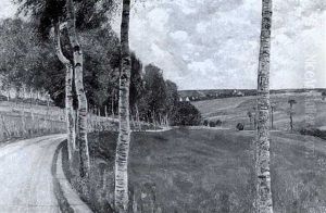 Weite Landschaft Mit Einer Birkenallee by Leopold Bauer