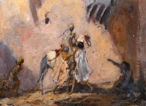 An Arab Horseman Accosted By Figures In A Street by Marius Bauer