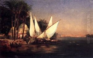 Orientalische Kustenlandschaft Mit Ankernden Segelschiffen Orientalische Kustenlandschaft Mit Ankernden Segelschiffen