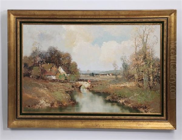 A Rural Landscape With Cottages Near A River - view 1