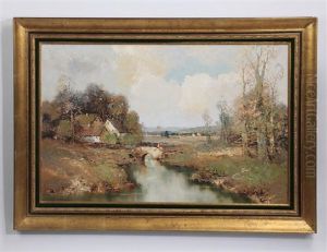 A Rural Landscape With Cottages Near A River