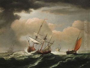 Marine Aux Voiliers Par Temps Orageux by Nicolaas Bauer