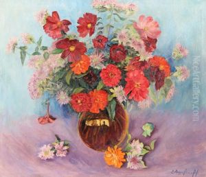Still Life Offlowers In A Glass Vase by Evgeniy Andreevich Agafonov