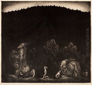 Boy And Two Trolls by John Bauer