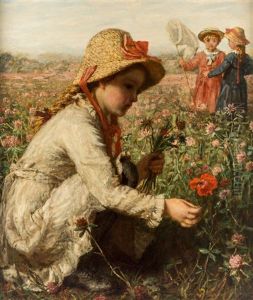 Children Gathering Flowers by Carl Wilhelm Friedrich Bauerle