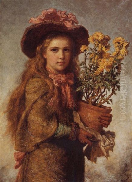 Young Girl With Flower Pot - view 1
