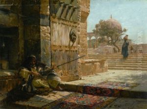 Sentinel At The Entrance To The Temple Mount, Jerusalem by Gustav Bauernfeind