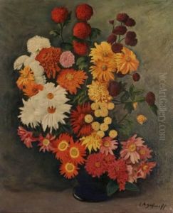 Flowersin A Blue Vase by Evgeniy Andreevich Agafonov