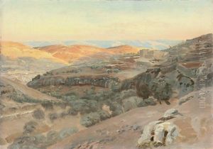 View Towards The Mountains Of Moab From Jerusalem by Gustav Bauernfeind